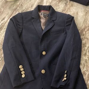 Jcrew Crewcuts navy blazer with gold anchor buttons.